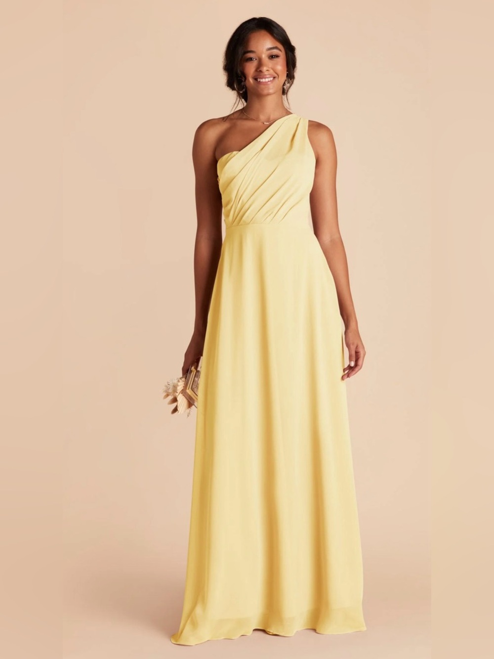 Birdy Grey One-Shoulder Lemon Sorbet Chiffon Floor Length Dress